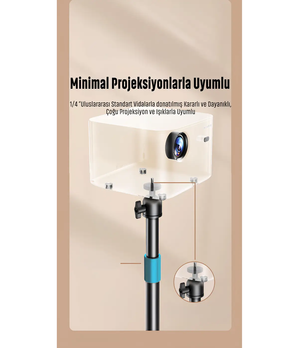 Projeksiyon Cihazı Standı Ayaklı Projeksiyon Vidalı-Gimbal Model Ayarlanabilir Yükseklik Tripod